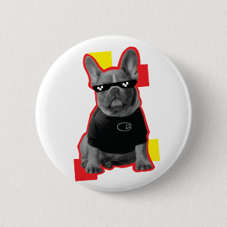 Funny French Bulldog With Pixel Sunglasses Button 