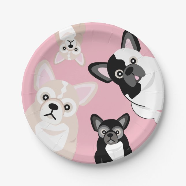 Funny French Bulldogs Birthday Cake Paper Plates (Front)