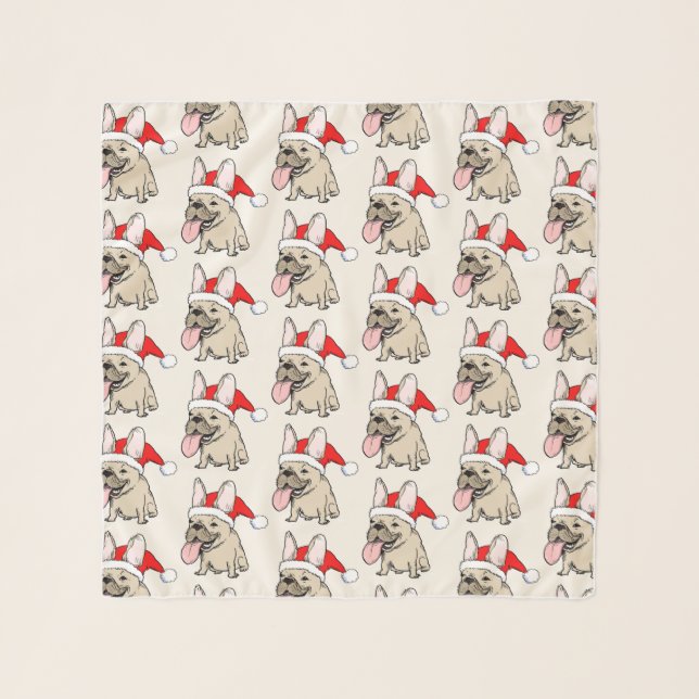 Funny French Bulldogs Christmas Holiday Pattern Scarf (Front)