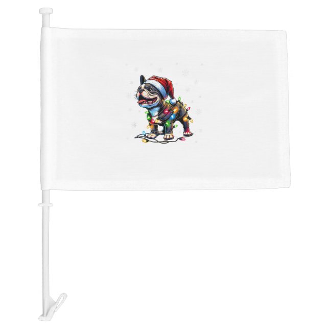 Funny French Bulldogs Christmas Santa Hat Lights S Car Flag (Front)