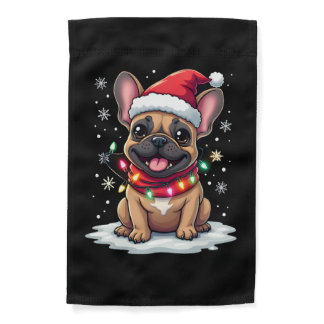 Funny French Bulldogs Christmas Santa Hat Lights S Garden Flag
