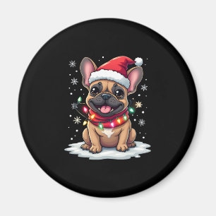 Funny French Bulldogs Christmas Santa Hat Lights S Magnet