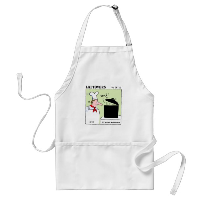 Funny French Chef Cartoon Foodie Humor Voila Adult Apron (Front)