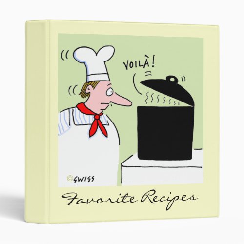 Funny French Chef Cartoon Voila Cooking  Recipe Binder