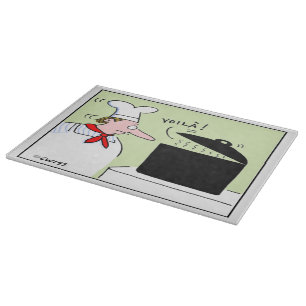 Funny French Chef with Mustache and Hat Cartoon Cutting Board