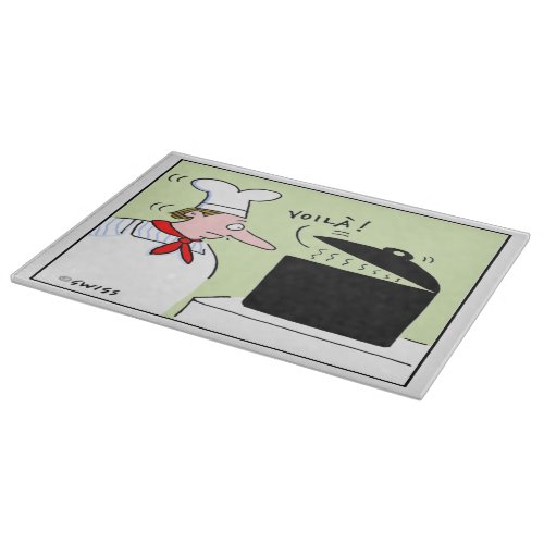 Funny French Chef with Mustache and Hat Cartoon Cutting Board