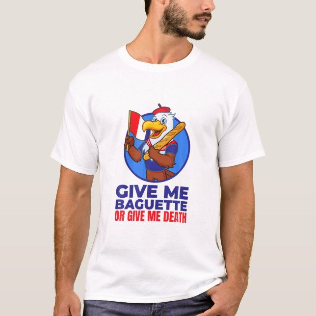 Funny French Eagle Holding Baguette, Bastille Day T-Shirt (Front)
