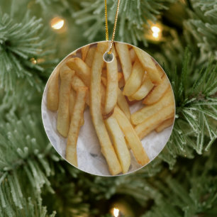 Funny French Fries Fast Food Golden Potatoes Ceramic Ornament