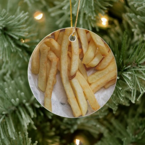 Funny French Fries Fast Food Golden Potatoes  Ceramic Ornament