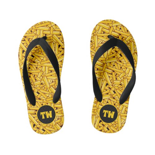 Funny French Fries Pattern Personalised Kids Flip Flops