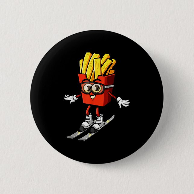 Funny french fry ski potato fries skiing instructo button (Front)