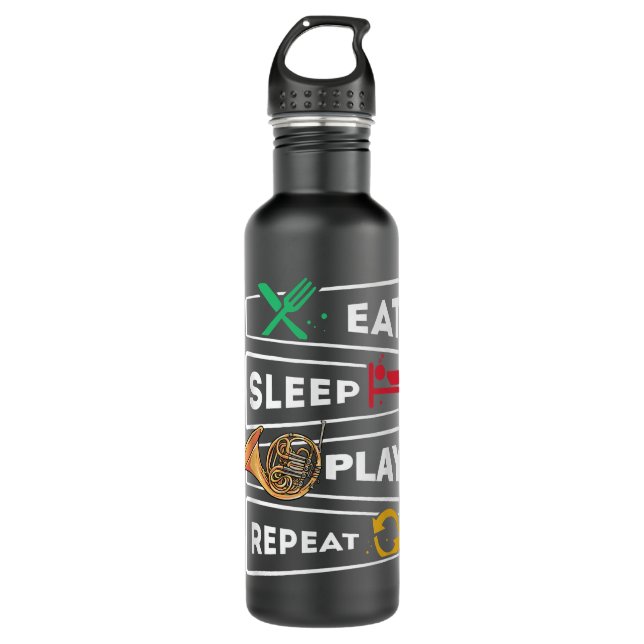 Funny French Hornist Gift Eat Sleep Play French Ho Stainless Steel Water Bottle (Front)