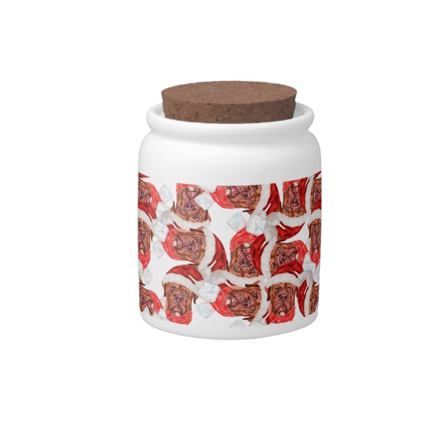 Funny French Mastiff Christmas Pattern Candy Jar (Front)