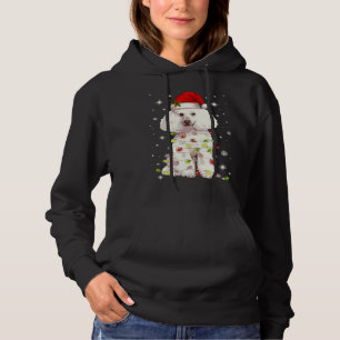 Funny French Poodle Dog Santa Hat Christmas Lights Hoodie