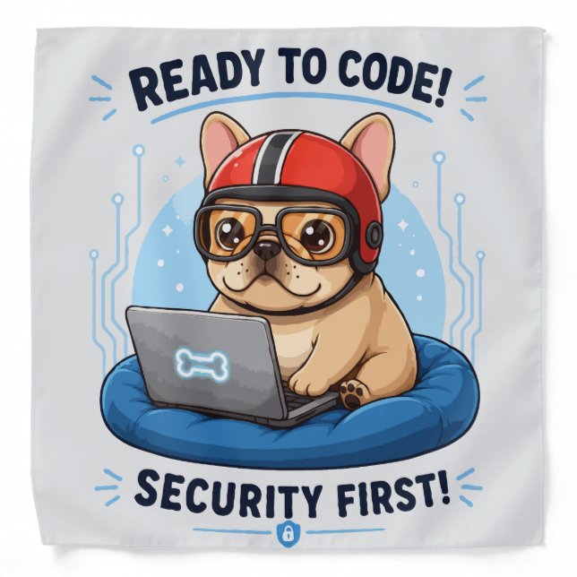 Funny Frenchie Coder Cybersecurity Dog Sticker Bandana (Front)