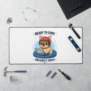 Funny Frenchie Coder Cybersecurity Dog Sticker Desk Mat