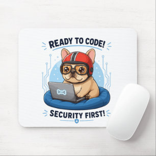 Funny Frenchie Coder Cybersecurity Dog Sticker Mouse Pad