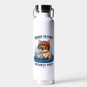 Funny Frenchie Coder Cybersecurity Dog Sticker Water Bottle