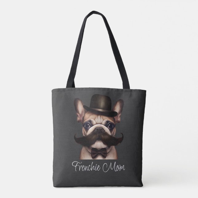 Funny Frenchie Custom Gray  Tote Bag (Back)
