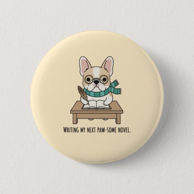 Funny Frenchie Glasses Character Illustration Button (Front)