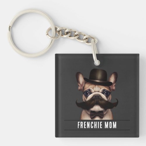 Funny Frenchie Mom Custom Name Double Sided Keychain