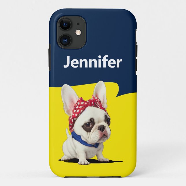 Funny Frenchie Rosie the Riveter Parody Case-Mate iPhone Case (Back)