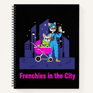 Funny Frenchies in the City Cute Cartoon French Notebook