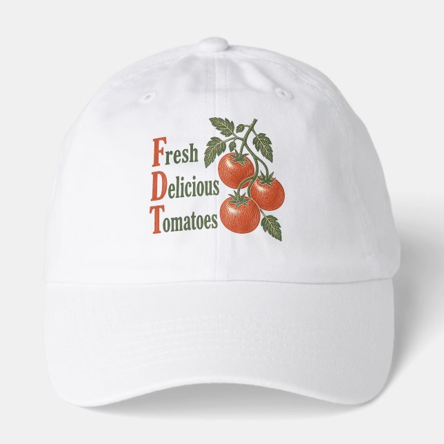 Funny Fresh Delicious Tomatoes Vintage woodblock  Hat (Front)