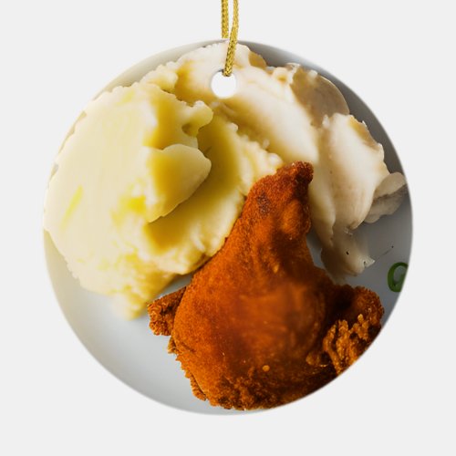 Funny Fried Chicken and Mashed Potatoes Christmas Ceramic Ornament