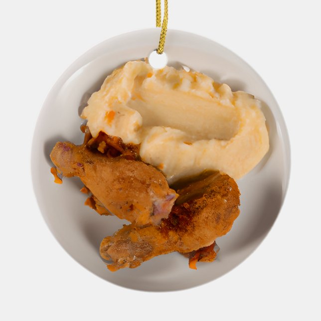 Funny Fried Chicken Pun Christmas Ceramic Ornament (Front)