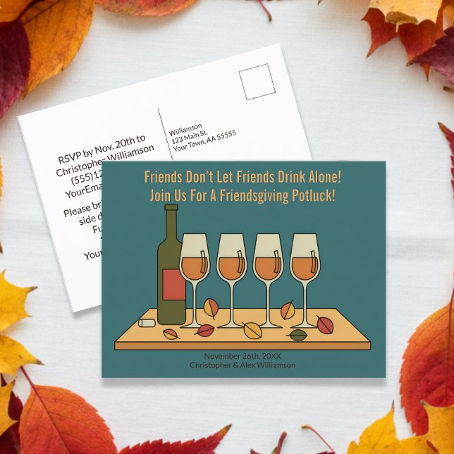 Funny Friendsgiving Potluck Invitation with Wine (Creator Uploaded)