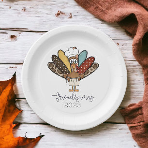 Funny Friendsgiving / Turkey Chef Personalized Paper Plates