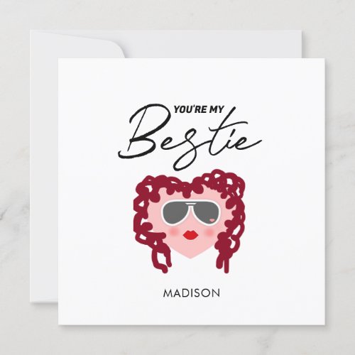 Funny Friendship Pink Heart Bestie Personalized Card