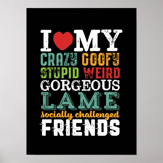 Funny Friendship Quote I Love My Crazy Friends Poster (Front)