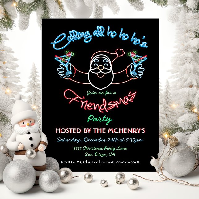 Funny Friendsmas Christmas Holiday Neon Sign  Invitation (Creator Uploaded)