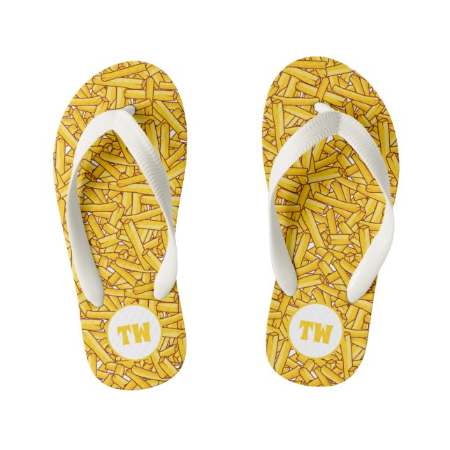 Funny Fries Pattern Personalised Kid's Flip Flops (Footbed)
