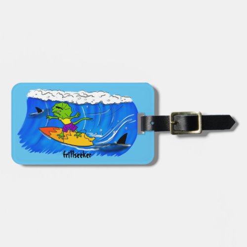 Funny frill neck lizard surfing luggage tag luggage tag