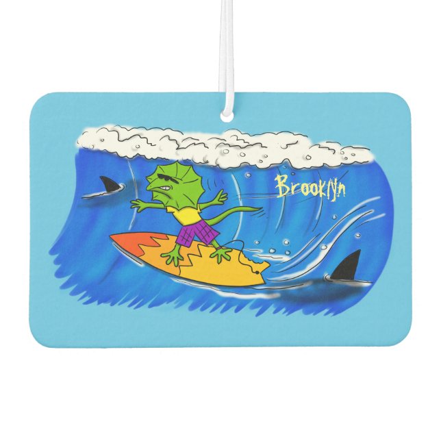 Funny frilled neck lizard surfing cartoon  air freshener (Front)