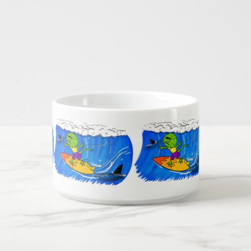 Funny frilled neck lizard surfing cartoon bowl