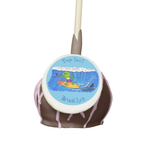 Funny frilled neck lizard surfing cartoon cake pops