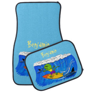 Funny frilled neck lizard surfing cartoon car floor mat