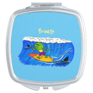 Funny frilled neck lizard surfing cartoon compact mirror