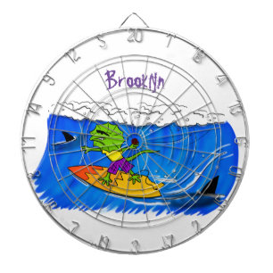Funny frilled neck lizard surfing cartoon dart board