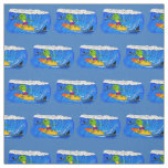 Funny frilled neck lizard surfing cartoon fabric