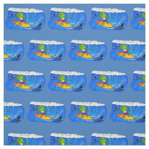 Funny frilled neck lizard surfing cartoon fabric