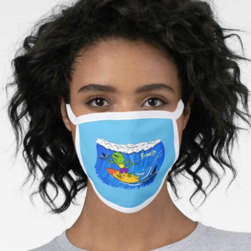 Funny frilled neck lizard surfing cartoon face mask