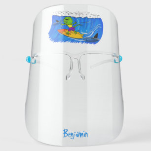 Funny frilled neck lizard surfing cartoon face shield