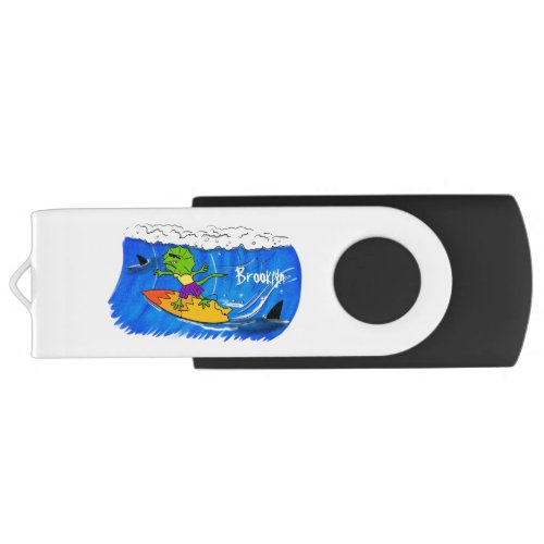 Funny frilled neck lizard surfing cartoon flash drive