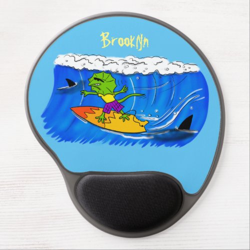 Funny frilled neck lizard surfing cartoon gel mouse pad