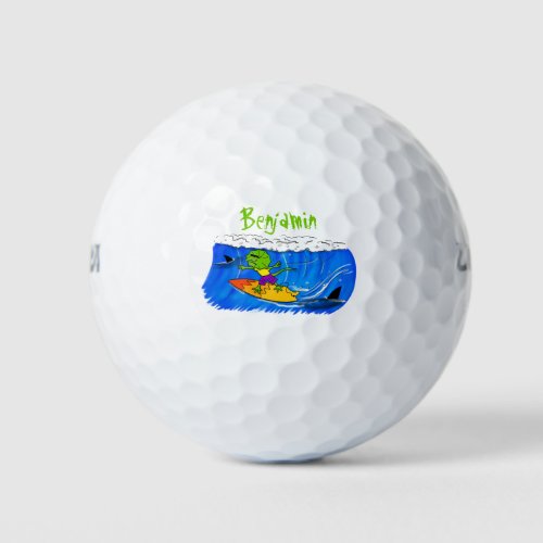 Funny frilled neck lizard surfing cartoon golf balls